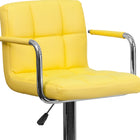 Flash Furniture Contemporary Quilted Vinyl Adjustable Height Barstools with Arms & Chrome Base - Yellow - 2 Pack-Vinyl Wrapped Chrome Arms