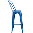 Flash Furniture 30" High Blue Metal Indoor-Outdoor Barstool with Back-Stacks up to 8 Chairs High
