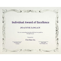 St. James Elite Bond Certificates, White Linen with Deco Silver Foil Design, 24lb, 8 1/2" x 11", 12 Pack-Free downloadable templates from www.first-base.com