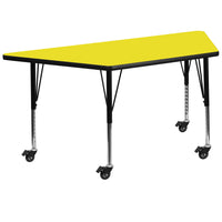 Flash Furniture Mobile 25"W x 45"L HP Laminate Activity Table - Trapezoid - Yellow-Collaborative Trapezoid Activity Table