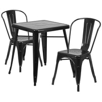Flash Furniture 23.75" Square Black Metal Indoor-Outdoor Table Set with 2 Stack Chairs-Table and Chair Set