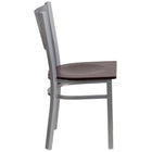 Flash Furniture HERCULES Series Slat Back Metal Restaurant Chairs with Mahogany Wood Seat - Silver - 2 Pack-Mahogany Finished Wood Seat