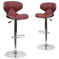 Flash Furniture 17 1/2" x 17 1/2" Cozy Mid-Back Vinyl Adjustable Bar Stool with Chrome Base, Burgundy, 2 Pack-Set of 2 Contemporary Style Stools