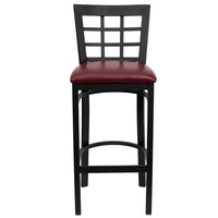 Flash Furniture HERCULES Series Black Window Back Metal Restaurant Barstool - Burgundy Vinyl Seat-Metal Barstool