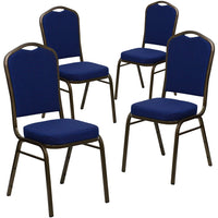 Flash Furniture HERCULES Series Crown Back Stacking Banquet Chair with Gold Vein Frame - Navy Blue Patterned Fabric-Set of 4 Multipurpose Banquet Chairs