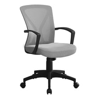 Monarch Specialties - 7340 Chaise De Bureau - Gris/Base Noir-Chaise de bureau avec dossier à hauteur moyen, accoudoirs fixes avec tissu en maille polyester respirant gris