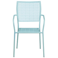 Chaise de patio en acier avec accoudoirs et dossier carré, intérieur/extérieur, bleu ciel (CO-2-SKY-GG)-Chaise de jardin empilable