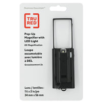 TRU RED Retractable Magnifier with LED Light - 1-1/4" x 2-1/4" - 2x Magnification - Black-Retractable magnifier with light and pocket clip