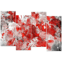 Designart Orange Red Flower Petals 4-Panel Canvas Art Print, (PT3406-1-271)-Print