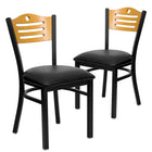 Flash Furniture HERCULES Series Black Slat Back Metal Restaurant Chair - Natural Wood Back, Black Vinyl Seat - 2 Pack-Natural Wood Slat Back Design