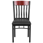 Chaise de restaurant Eclipse avec siège en vinyle et dossier à lattes verticales, métal noir/acajou [XU-DG-60618-MAH-BLKV-GG]-Chaise en métal