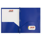 JAM Paper Plastic POP Two Pocket Clasp School Folders with Prong Clip Fasteners, Deep Blue, 12 Pack (313525335ug)-3