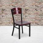 Flash Furniture HERCULES Series Black 4 Square Back Metal Restaurant Chair - Mahogany Wood Back & Seat - 2 Pack-Welded Joint Assembly