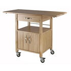 Winsome Kitchen Cart, Double Drop Leaf, Cabinet with shelf, Natural-Solid and composite wood with brushed nickel hardware and lockable casters