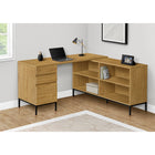 Monarch Specialties 7491 60" Computer Desk - Light Oak L-Shaped Corner-This L-shaped desk with storage is finished on all sides for placement anywhere in a home office, and boasts 2 storage drawers in combination with a file drawer.