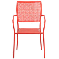 Flash Furniture Coral Indoor-Outdoor Steel Patio Arm Chair with Square Back-Stackable Patio Chair