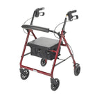 Drive Medical Rollator Walker with Back Support and Padded Seat, Red-Red, Aluminum