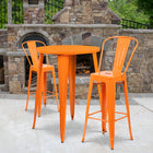 30'' Round Orange Metal Indoor-Outdoor Bar Table Set with 2 Cafe Barstools [CH-51090BH-2-30CAFE-OR-GG]-30"W x 30"D x 41"H
