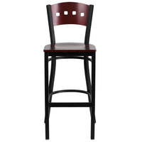 Flash Furniture HERCULES Series Black 4 Square Back Metal Restaurant Barstool - Mahogany Wood Back & Seat-Metal Dining Bar Stool
