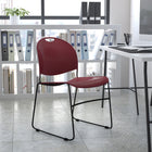Flash Furniture HERCULES Series Burgundy Ultra-Compact Stack Chair with Black Frame-No-Fade Infused Polypropylene Material