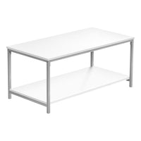 Monarch Specialties 3800 Coffee Table - 40"L/White/Silver Metal-Bring flair to your living room with this cocktail table, featuring a two tier white laminate finish and a striking metal leg base.