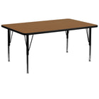 Flash Furniture 30"W x 72"L Rectangular Oak Thermal Laminate Activity Table - Height Adjustable Short Legs-Popular Rectangular Activity Table