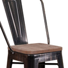 Flash Furniture 24" High Black-Antique Gold Metal Counter Height Stool with Back & Wood Seat-Black-Antique Gold Powder Coated Frame Finish