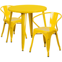 Ensemble avec table ronde en métal de 30 po et 2 sièges à accoudoirs, intérieur/extérieur, jaune (CH-51090TH-2-18ARM-YL-GG)-Ensembles d’intérieur et d’extérieur