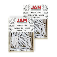 JAM Paper Wood Clothing Pin Clips, Medium, 1 1/8, White, 2 Packs of 50, 100 Total (2230719109a)-White-coated Wood