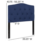 Flash Furniture Cambridge Tufted Upholstered Twin Size Headboard - Navy Fabric-Black Metal Stands with Adjustable Bed Rail Slots