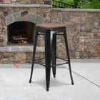 Flash Furniture 30" High Backless Black Metal Barstool with Square Wood Seat-Backless Design