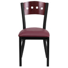 Chaise de restaurant en acier à dossier ajouré acajou, siège en vinyle bourgogne, structure noire (XUDG6Y1BMAHBGV)-Chaise en métal