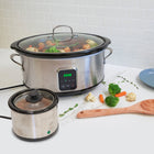Kenmore Programmable 7 qt (6.6L) Slow Cooker with Sauce Warmer - Black & Stainless Steel-Programmable timer lets you pre-set cooking time and delay start up to 24 hours