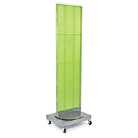 Azar Displays 16"W x 60"H 2-Sided Pegboard Floor Display with 16" Wheeled Base, Translucent Green (700253-GRE)-Includes Acrylic Sign Holder strip and stands on 20" W x 5" H x 16" D metal base on wheels. Overall height is 66"