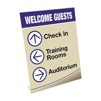 Staples Slanted Acrylic Desktop Sign Holder, 3-1/2" x 5"-Transparent sign holder made of durable, clear plastic