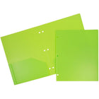 JAM Paper Plastic Heavy Duty 3 Hole Punched 2 Pocket School Folders, Lime Green, 6 Pack-Lime Green Plastic Folders