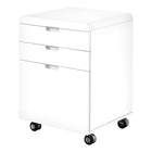 Monarch Specialties 7583 3-Drawer Filing Cabinet - High Glossy White-The smoothest white gloss finish combined with inset drawer handles makes for the perfect combination of styles