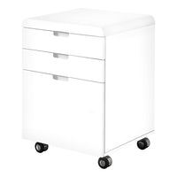 Monarch Specialties 7583 3-Drawer Filing Cabinet - High Glossy White-The smoothest white gloss finish combined with inset drawer handles makes for the perfect combination of styles
