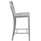 Flash Furniture Commercial Grade 24" High Silver Metal Indoor-Outdoor Counter Height Stool with Vertical Slat Back - 2 Pack-Curved Vertical Slat Back