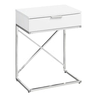 Monarch Specialties 3470 Accent Table - 24"H/Glossy White/Chrome Metal-Spacious rectangular table top in a sophisticated glossy white finish
