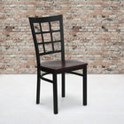 Flash Furniture HERCULES Series Black Window Back Metal Restaurant Chair - Mahogany Wood Seat - 2 Pack-Welded Joint Assembly