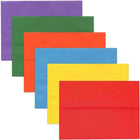 JAM Paper A7 Invitation Envelopes, 5.25 x 7.25, Brite Hue Assorted, 150 Pack (956A7BRORGVY)-Assortment of coloured A7 Envelopes: Blue, Red, Orange, Green, Purple, and Yellow.