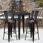 Table de bar ronde de 30 po en métal avec 4 tabourets à café, intérieur/extérieur, noir antique/or [CH-51090BH-4-30CAFE-BQ-GG]-30 larg. x 30 prof. x 41 haut. (po)