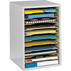 Safco Vertical Desktop Sorter, 11 Compartment, Grey-Compact organizer is perfect for desktop literature and forms organization