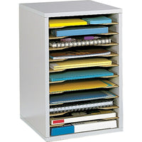 Safco Vertical Desktop Sorter, 11 Compartment, Grey-Compact organizer is perfect for desktop literature and forms organization