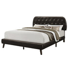 Monarch Specialties 5982Q Queen Size Bed - Brown Leather-Look With Wood Legs-Upholstered and padded brown leather-look diamond tufted headboard with contemporary framing