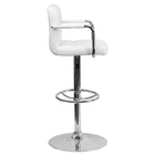 Flash Furniture Contemporary Quilted Vinyl Adjustable Height Barstool with Arms & Chrome Base - White-White Vinyl Upholstery