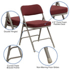 Flash Furniture HERCULES Series Premium Curved Triple Braced & Double Hinged Fabric Metal Folding Chairs - Burgundy - 2 Pack-18 Gauge Steel Frame