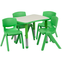 Flash Furniture 21.875"W x 26.625"L Rectangular Green Plastic Height Adjustable Activity Table Set with 4 Chairs-Multipurpose Kids Table Set
