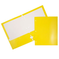 JAM Paper Glossy 2 Pocket 3 Hole Punched Folders, Yellow, 50 Pack-Yellow Glossy Cardstock Folders